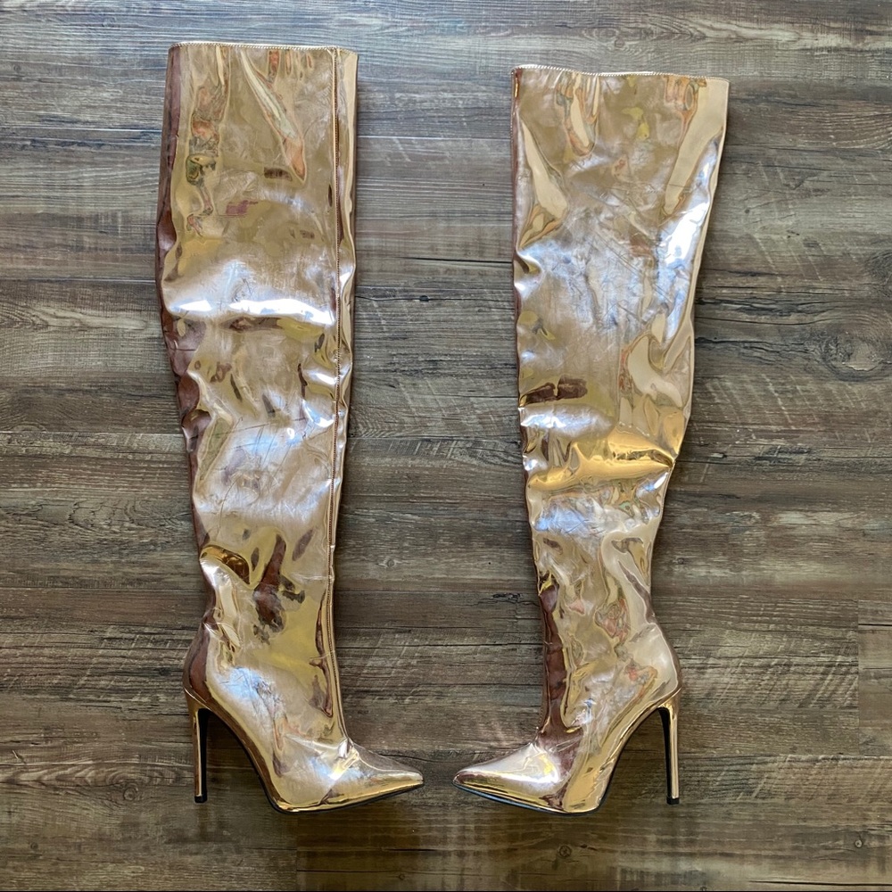 Public Desire ‘Poison’ Over The Knee Foil Boots
